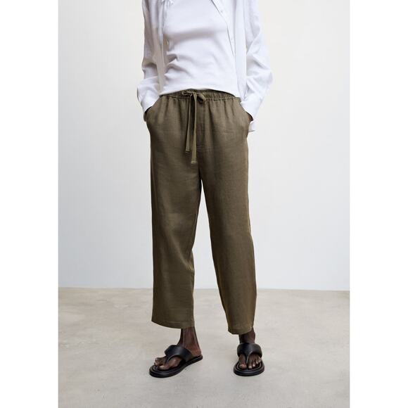 MANGO 100% Linen Pants - S Khaki - Picture 2 of 7